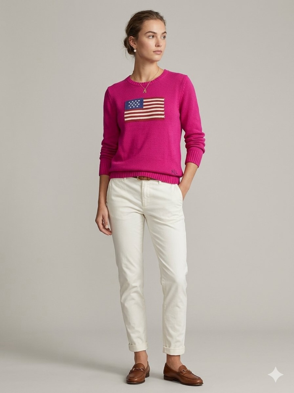 Ralph Lauren Magenta Crewneck Sweater with Flag Patch